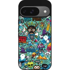 Google Pixel 9 / Pixel 9 Pro Case Hülle - Silikon schwarz Mixed Cartoons Turquoise