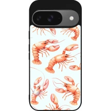 Google Pixel 9 / Pixel 9 Pro Case Hülle - Silikon schwarz Muster von pastellfarbenen Hummern