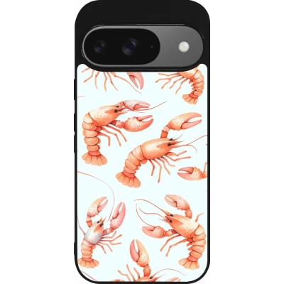 Google Pixel 9 / Pixel 9 Pro Case Hülle - Silikon schwarz Muster von pastellfarbenen Hummern