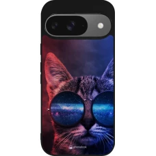 Google Pixel 9 / Pixel 9 Pro Case Hülle - Silikon schwarz Red Blue Cat Glasses