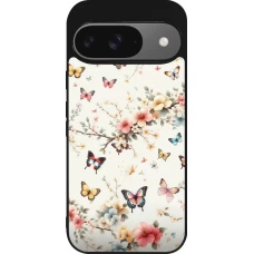 Coque Google Pixel 9 / Pixel 9 Pro - Silicone rigide noir Spring 25 Papillons Légers