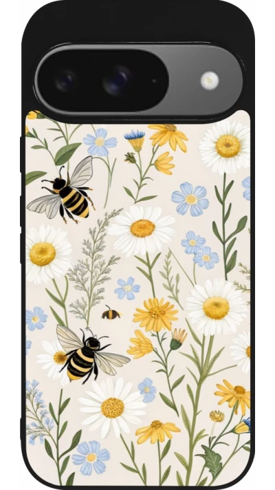 Google Pixel 9 / Pixel 9 Pro Case Hülle - Silikon schwarz Pattern bees Spring 2026