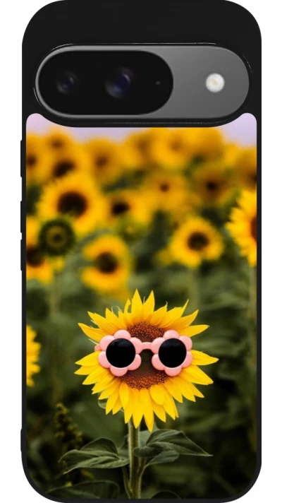Google Pixel 9 / Pixel 9 Pro Case Hülle - Silikon schwarz Sunflower with glasses Spring 2026