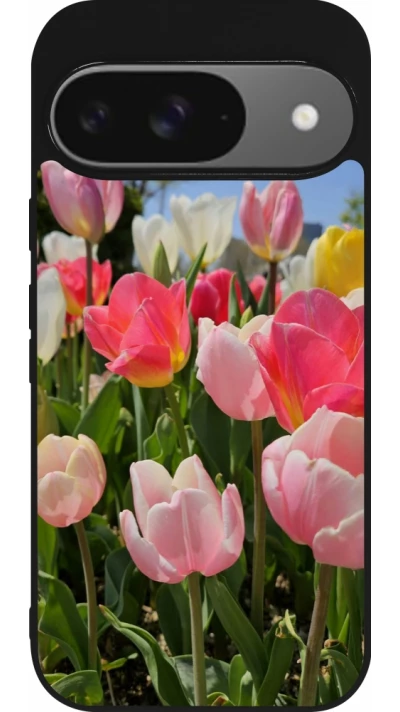 Google Pixel 9 / Pixel 9 Pro Case Hülle - Silikon schwarz Tulips Spring 2026