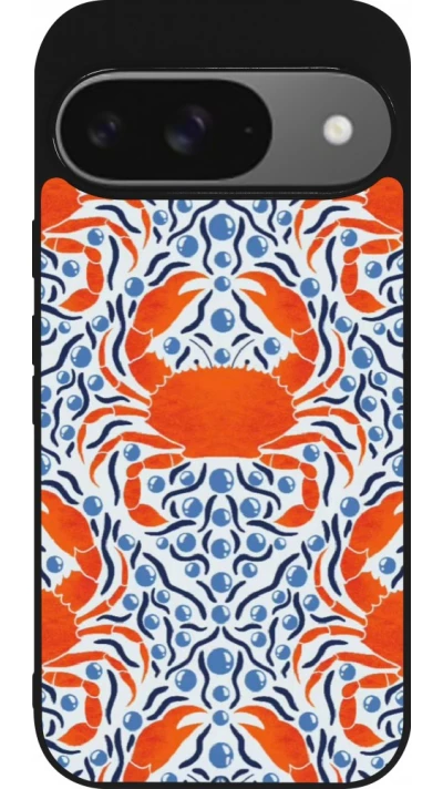 Coque Google Pixel 9 / Pixel 9 Pro - Silicone rigide noir Crabs and pearls Summer 2026
