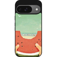 Coque Google Pixel 9 / Pixel 9 Pro - Silicone rigide noir Views through a watermelon Summer 2026