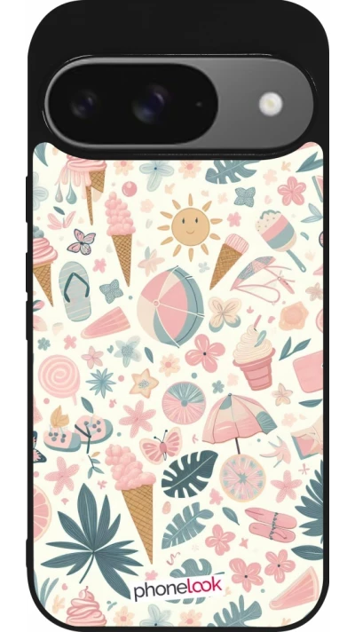 Google Pixel 9 / Pixel 9 Pro Case Hülle - Silikon schwarz Sommer Pink Muster