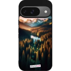 Google Pixel 9 / Pixel 9 Pro Case Hülle - Silikon schwarz Sonnenuntergang Waldsee