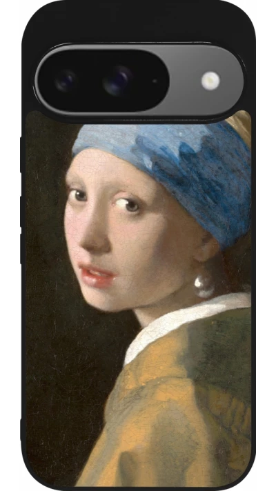Coque Google Pixel 9 / Pixel 9 Pro - Silicone rigide noir Tableau art - La Jeune fille à la perle - Johannes Vermeer