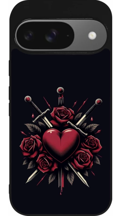 Coque Google Pixel 9 / Pixel 9 Pro - Silicone rigide noir Valentine 2024 gothic love