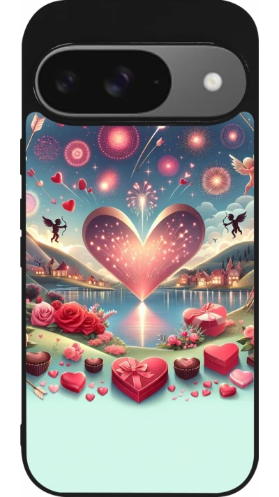 Coque Google Pixel 9 / Pixel 9 Pro - Silicone rigide noir Valentine 2025 Chic
