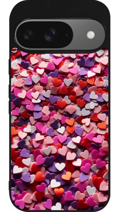 Coque Google Pixel 9 / Pixel 9 Pro - Silicone rigide noir Valentine 2025 Confetti