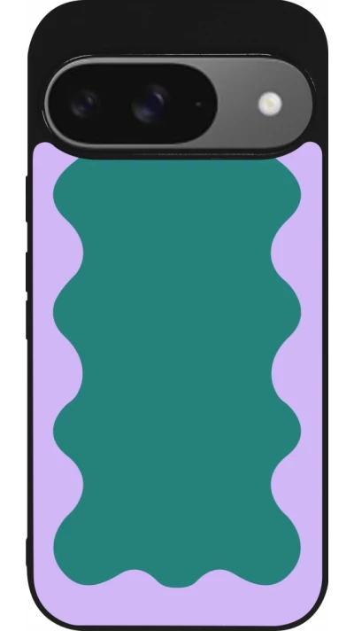 Coque Google Pixel 9 / Pixel 9 Pro - Silicone rigide noir Wavy Rectangle Green Purple