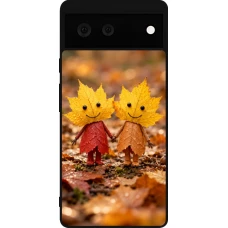 Google Pixel 6 Case Hülle - Silikon schwarz Autumn 26 Couple of leaves