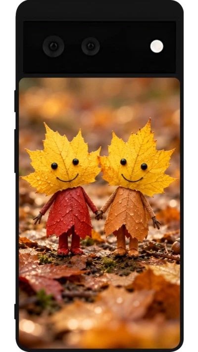 Coque Google Pixel 6 - Silicone rigide noir Autumn 26 Couple of leaves