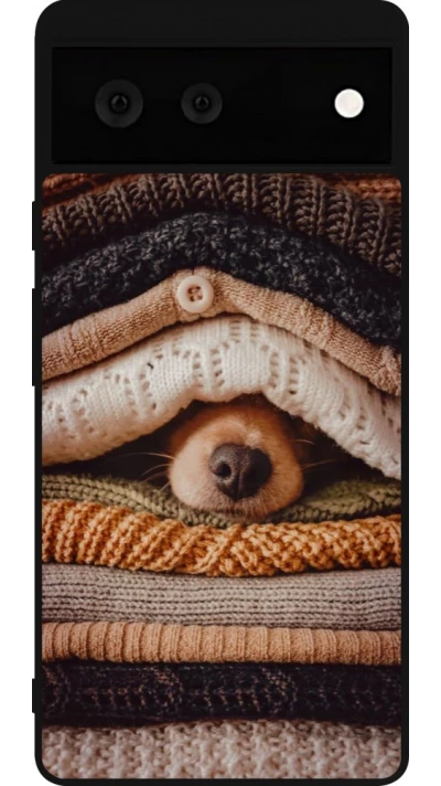 Coque Google Pixel 6 - Silicone rigide noir Autumn 26 Dog under the covers