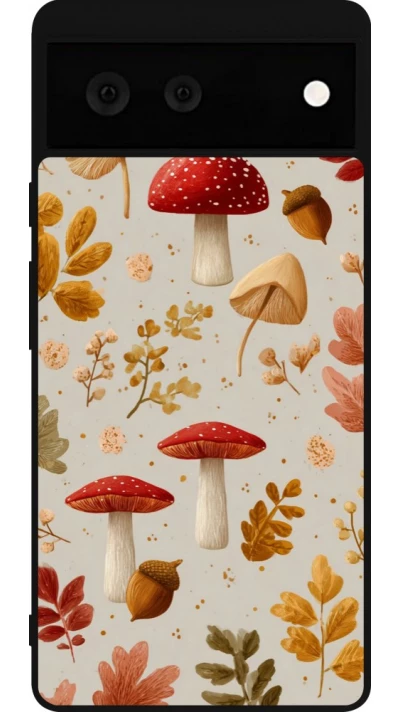 Coque Google Pixel 6 - Silicone rigide noir Autumn 26 Mushrooms and leaves