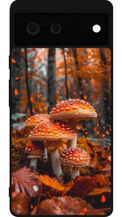 Coque Google Pixel 6 - Silicone rigide noir Autumn 26 Mushrooms in the woods