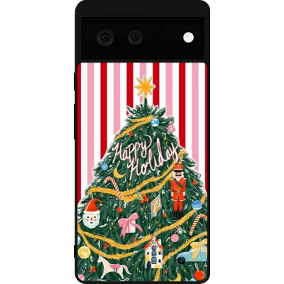 Coque Google Pixel 6 - Silicone rigide noir Christmas 25 Happy Holiday