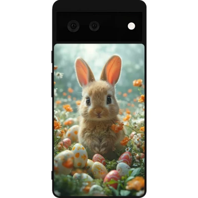 Coque Google Pixel 6 - Silicone rigide noir Easter 2026 Rabbit in the garden