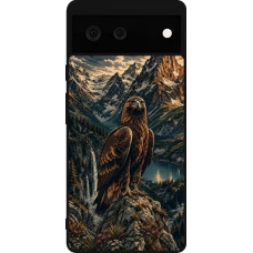Coque Google Pixel 6 - Silicone rigide noir Linocut Aigle Royal