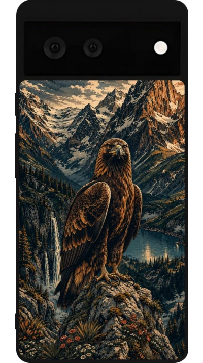 Coque Google Pixel 6 - Silicone rigide noir Linocut Aigle Royal