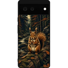Google Pixel 6 Case Hülle - Silikon schwarz Linocut Eichhörnchen