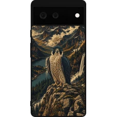 Google Pixel 6 Case Hülle - Silikon schwarz Linocut Wanderfalke