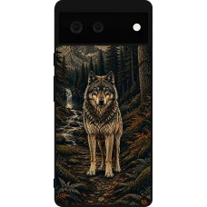 Coque Google Pixel 6 - Silicone rigide noir Linocut Loup