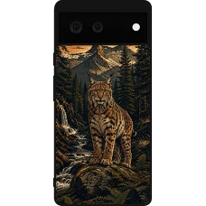Coque Google Pixel 6 - Silicone rigide noir Linocut Lynx