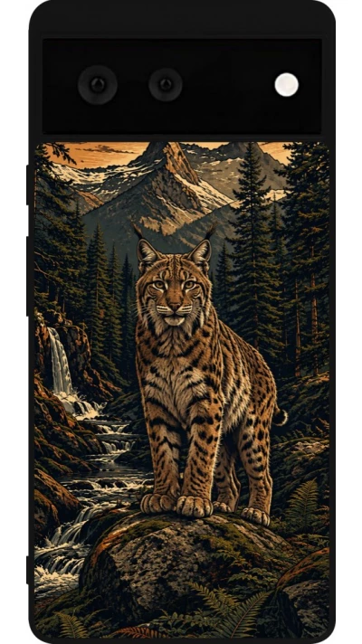 Coque Google Pixel 6 - Silicone rigide noir Linocut Lynx