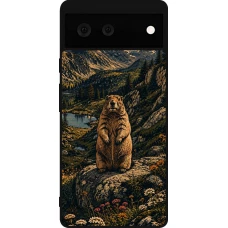 Coque Google Pixel 6 - Silicone rigide noir Linocut Marmotte
