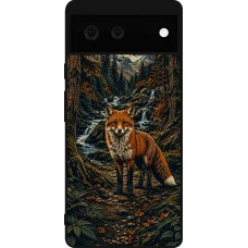 Coque Google Pixel 6 - Silicone rigide noir Linocut Renard