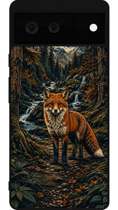 Coque Google Pixel 6 - Silicone rigide noir Linocut Renard