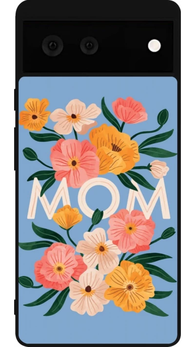 Coque Google Pixel 6 - Silicone rigide noir Mom 2026 Flowers