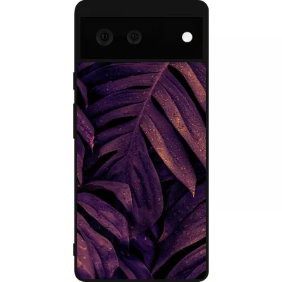 Google Pixel 6 Case Hülle - Silikon schwarz Purple Light Leaves