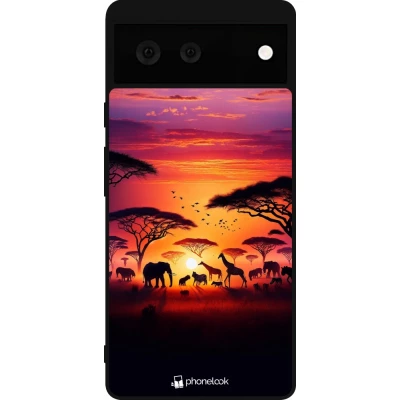 Coque Google Pixel 6 - Silicone rigide noir Safari sunset wildlife