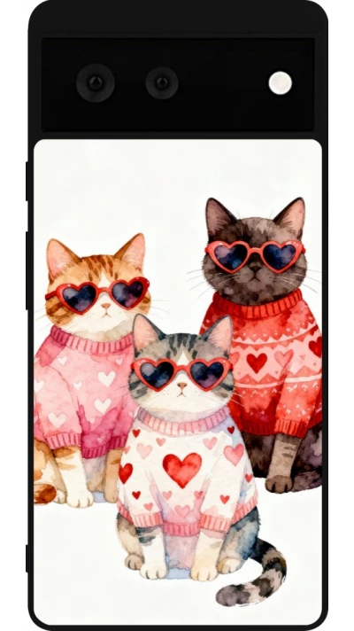 Coque Google Pixel 6 - Silicone rigide noir Saint Valentines Day 26 Cat Love