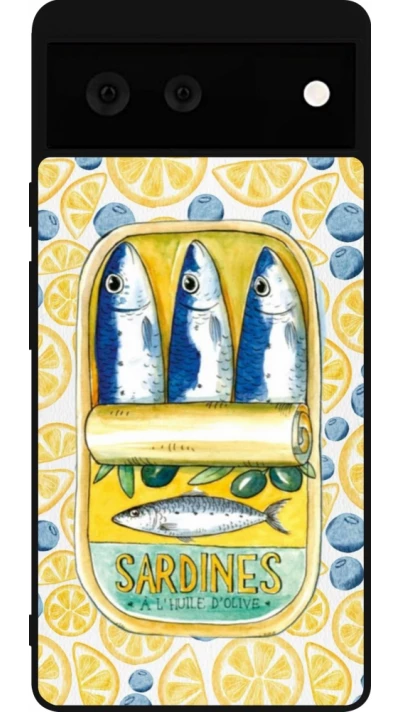 Coque Google Pixel 6 - Silicone rigide noir Sardines in oil 2026