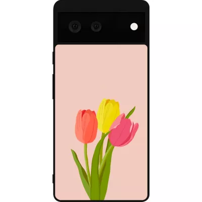 Google Pixel 6 Case Hülle - Silikon schwarz Spring 23 tulip trio
