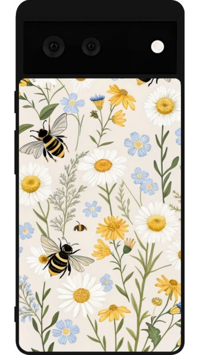 Coque Google Pixel 6 - Silicone rigide noir Pattern bees Spring 2026