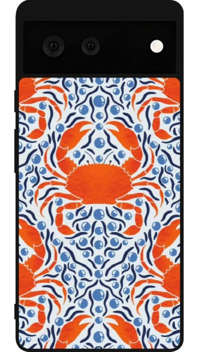 Coque Google Pixel 6 - Silicone rigide noir Crabs and pearls Summer 2026