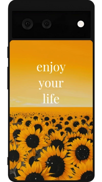 Coque Google Pixel 6 - Silicone rigide noir Summer 2026 Enjoy your life