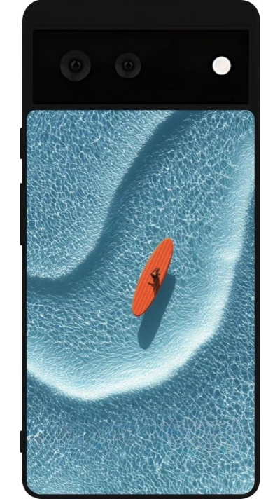 Coque Google Pixel 6 - Silicone rigide noir Orange surf Summer 2026