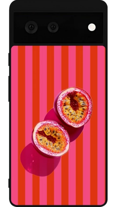 Coque Google Pixel 6 - Silicone rigide noir Passion fruit Summer 2026