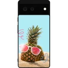 Coque Google Pixel 6 - Silicone rigide noir Pineapple with glasses Summer 2026