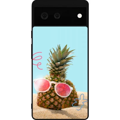 Coque Google Pixel 6 - Silicone rigide noir Pineapple with glasses Summer 2026