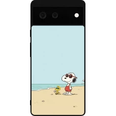 Coque Google Pixel 6 - Silicone rigide noir Snoopy on the beach Summer 2026