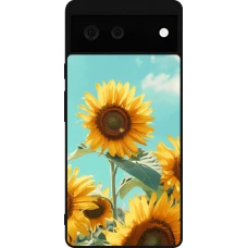 Coque Google Pixel 6 - Silicone rigide noir Sunflowers Summer 2026