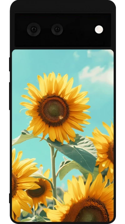 Coque Google Pixel 6 - Silicone rigide noir Sunflowers Summer 2026